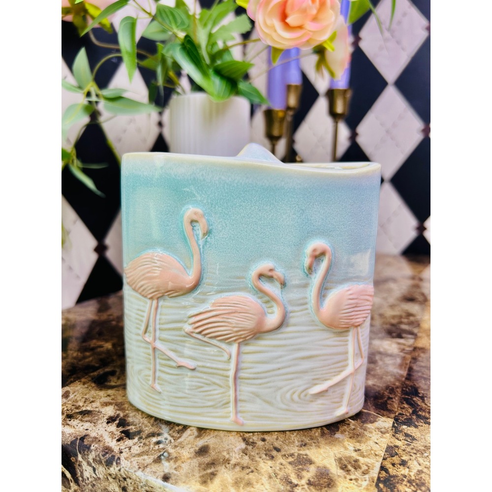 Flamingo Ceramic Toothbrush Holder Coastal Bathroom‎ Organizer